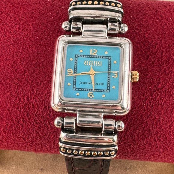 Vintage Ecclissi Sterling Silver Western Watch Turquoise Face - Picture 4 of 8